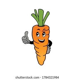 Carrot cartoon characters with hand likes. Design template vector