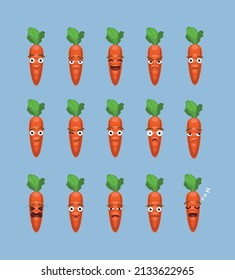 Carrot Cartoon Faces Emotion Vector Illustration