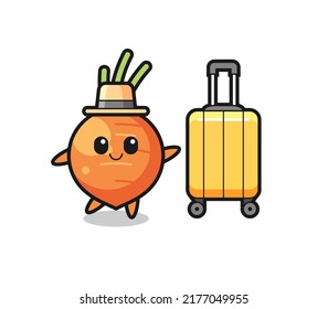 carrot cartoon illustration with luggage on vacation , cute style design for t shirt, sticker, logo element