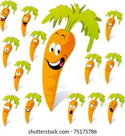 Carrot Cartoon With Many Expressions