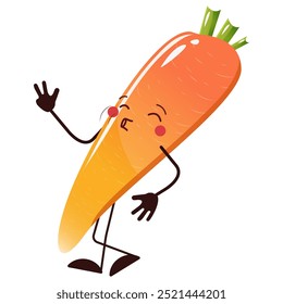 Carrot cartoon with peace happy expression. Orange Vegetable vector illustration isolated design. carrot for children story book or print for food theme or web