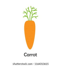 Carrot in cartoon style, card with vegetable for kid, preschool activity for children, vector illustration