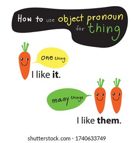 carrot cartoon vector for book and education of English grammar about how to use objective pronoun for thing