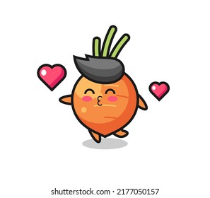 carrot character cartoon with kissing gesture , cute style design for t shirt, sticker, logo element