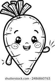 Carrot character coloring page for kids