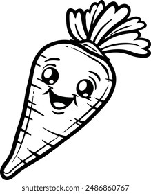 Carrot character coloring page for kids