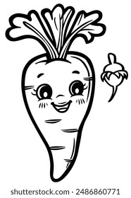 Carrot character coloring page for kids