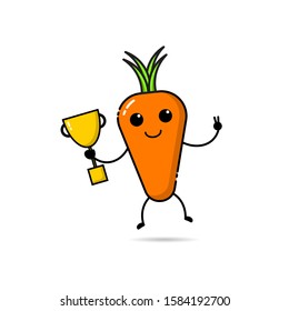 Carrot character design icons holding a trophy with funny, funny and adorable expressions