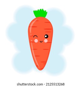 carrot character Funny in kawaii style, Postcard or poster, print on packaging, print on textiles, t-shirt ,Character with face and smile, Vector illustration