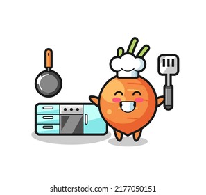 carrot character illustration as a chef is cooking , cute style design for t shirt, sticker, logo element