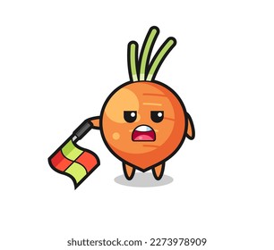 carrot character as line judge hold the flag down at a 45 degree angle , cute style design for t shirt, sticker, logo element