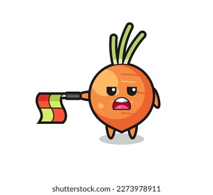 carrot character as line judge hold the flag straight horizontally , cute style design for t shirt, sticker, logo element
