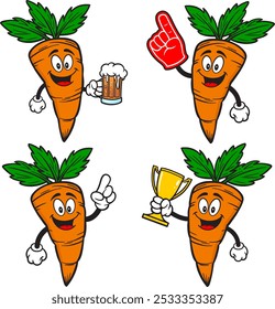 Carrot Character Set 02, Hand Drawn Vector illustrations, Isolated On Transparent Background
