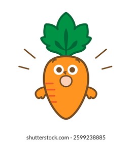 A carrot character with a surprised expression. Perfect for designs that express shock or unexpected moments.