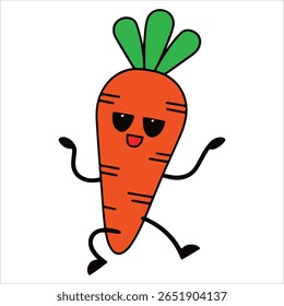 Carrot character vegetable cartoon style. Playful illustration perfect for kids themes and educational designs.