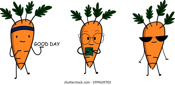 carrot character wishing a good day, nerd, sitlyaga, can be used as stickers