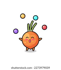 the carrot circus cartoon juggling a ball , cute style design for t shirt, sticker, logo element