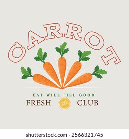 Carrot Club artwork for t shirt print. Carrot vintage t-shirt design. Fresh carrot club. Carrot poster and other uses