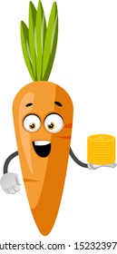 Carrot with coins, illustration, vector on white background.