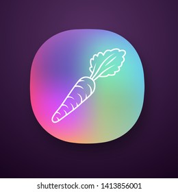 Carrot color app icon. Agriculture plant. Salad ingredient. Vegetable farm. Vegetarian nutrition. Organic food. UI/UX user interface. Web or mobile applications. Vector isolated illustrations