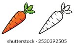 Carrot Coloring Page For Kids. Vegetable Coloring Book Printable. Carrot Illustration Vector Design On White Background