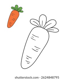 Carrot coloring pages for kids. Trace and color carrot. Fun Carrot vegetable coloring page worksheet for kids activity. The letters C is for Carrot.