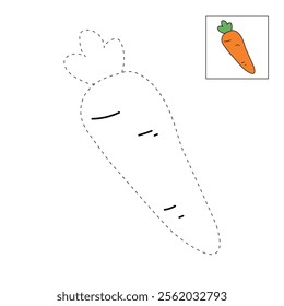 Carrot coloring pages. Trace and color carrot. Coloring page carrot to be colored the coloring book for kids. Carrot vegetable worksheet for Kindergarten and preschool activity. 