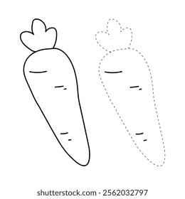 Carrot coloring pages. Trace and color carrot. Coloring page carrot to be colored the coloring book for kids. Carrot vegetable worksheet for Kindergarten and preschool activity. 