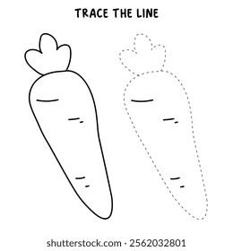 Carrot coloring pages. Trace and color carrot. Coloring page carrot to be colored the coloring book for kids. Carrot vegetable worksheet for Kindergarten and preschool activity. 