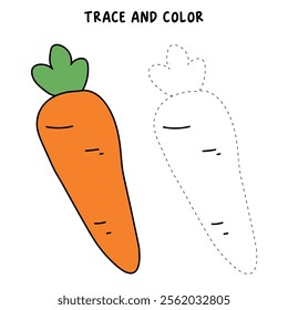 Carrot coloring pages. Trace and color carrot. Coloring page carrot to be colored the coloring book for kids. Carrot vegetable worksheet for Kindergarten and preschool activity. 