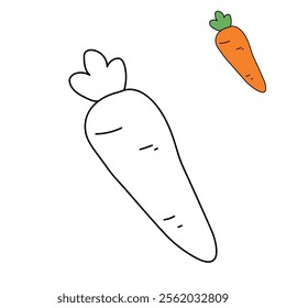 Carrot coloring pages. Trace and color carrot. Coloring page carrot to be colored the coloring book for kids. Carrot vegetable worksheet for Kindergarten and preschool activity. 
