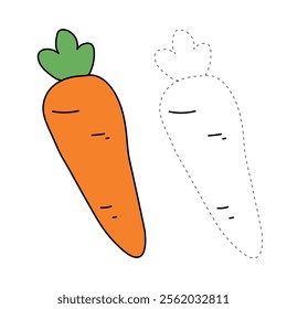 Carrot coloring pages. Trace and color carrot. Coloring page carrot to be colored the coloring book for kids. Carrot vegetable worksheet for Kindergarten and preschool activity. 