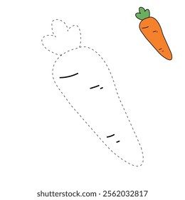 Carrot coloring pages. Trace and color carrot. Coloring page carrot to be colored the coloring book for kids. Carrot vegetable worksheet for Kindergarten and preschool activity. 