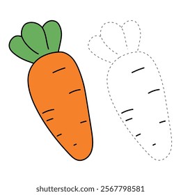 Carrot coloring pages. Trace and color carrot. Coloring page carrot to be colored the coloring book for kids. Educational worksheet. Carrot tracing worksheet. Kindergarten and preschool activity. 