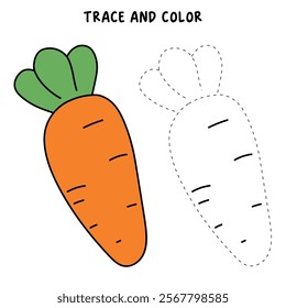 Carrot coloring pages. Trace and color carrot. Coloring page carrot to be colored the coloring book for kids. Educational worksheet. Carrot tracing worksheet. Kindergarten and preschool activity. 