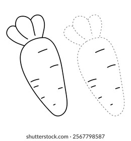 Carrot coloring pages. Trace and color carrot. Coloring page carrot to be colored the coloring book for kids. Educational worksheet. Carrot tracing worksheet. Kindergarten and preschool activity. 