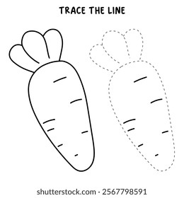 Carrot coloring pages. Trace and color carrot. Coloring page carrot to be colored the coloring book for kids. Educational worksheet. Carrot tracing worksheet. Kindergarten and preschool activity. 