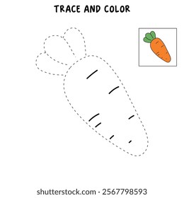 Carrot coloring pages. Trace and color carrot. Coloring page carrot to be colored the coloring book for kids. Educational worksheet. Carrot tracing worksheet. Kindergarten and preschool activity. 