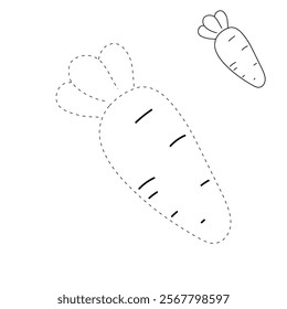 Carrot coloring pages. Trace and color carrot. Coloring page carrot to be colored the coloring book for kids. Educational worksheet. Carrot tracing worksheet. Kindergarten and preschool activity. 