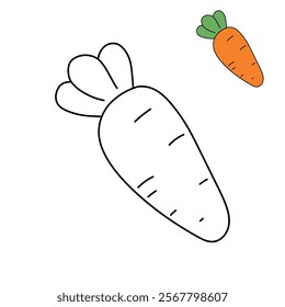 Carrot coloring pages. Trace and color carrot. Coloring page carrot to be colored the coloring book for kids. Educational worksheet. Carrot tracing worksheet. Kindergarten and preschool activity. 