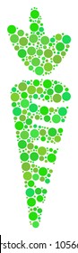 Carrot composition of circle elements in variable sizes and eco green color tinges. Vector circle elements are organized into carrot mosaic. Ecology vector illustration.
