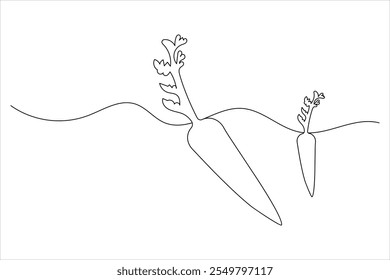 Cenoura desenho contínuo de uma linha de design de vetor plano de contorno isolado
