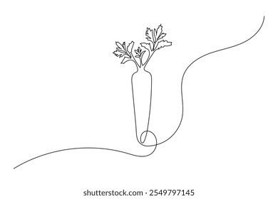 Carrot continuous one line drawing of isolated outline flat vector design