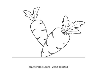 Dibujo continuo de una línea de zanahoria en estilo minimalista aislado sobre fondo blanco ilustración
