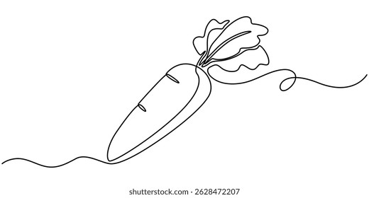 Carrot continuous one line icon, a hand drawn vector doodle illustration of a fresh carrot, Carrot in one continuous line drawing of vector illustration, Carrot in one continuous line drawing.