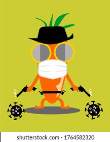 CARROT COWBOY FIGHT CORONA VECTOR ILLUSTRATION