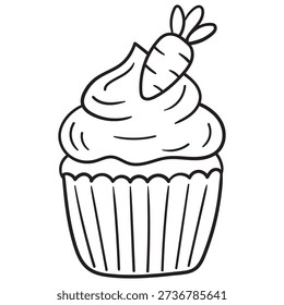 Carrot cupcake doodle vector illustration cute hand drawn dessert