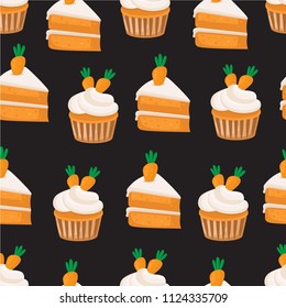Carrot Cupcakes seamless pattern. Vector background.