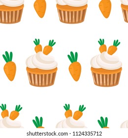 Carrot Cupcakes seamless pattern. Vector background.