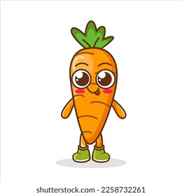 Carrot cute character cartoon hand greeting emotions joy happiness smiling face icon vegetable beautiful vector illustration.